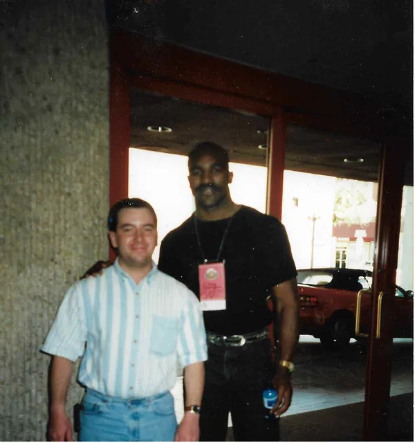 Me and the champ, Evander Holyfield. Hyatt Regency, San Antonio River Walk.